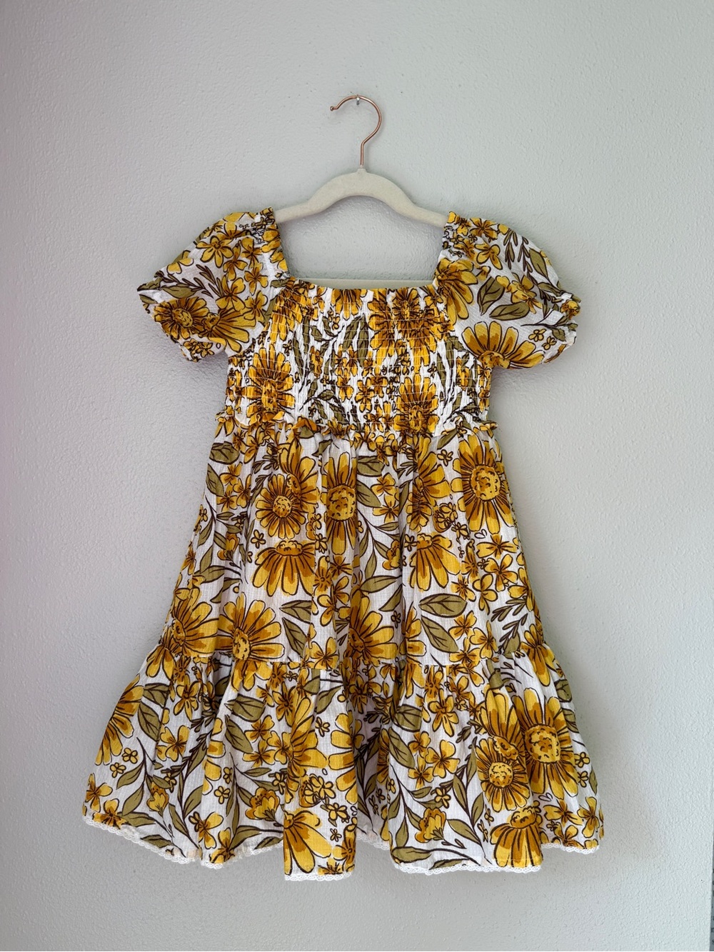 Girls Yellow Floral Smocked Sundress